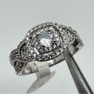 Sterling Silver CZ Double Band Halo Engagement Style Ring Size 9 New